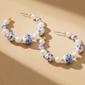 DRELLA FLORAL CERAMIC HOOP EARRINGS
